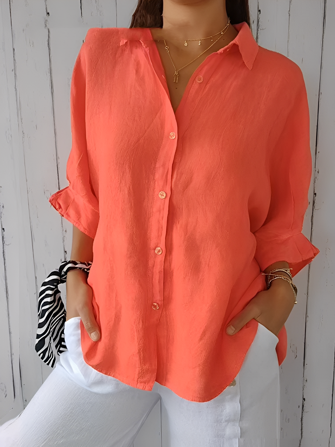 Griselda - Camisa suelta de algodón y lino para mujeres