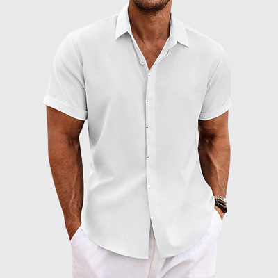 Oberon - Camisa de Lino de Manga Corta para Hombres