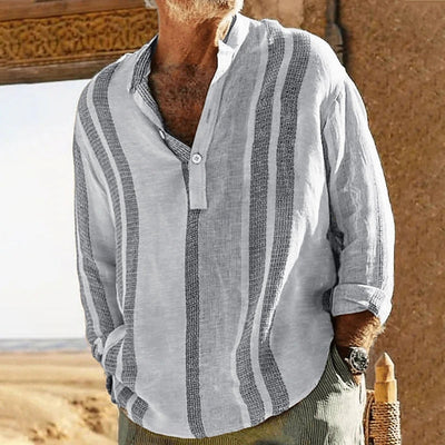 Yano - Camisa vintage de lino con bordado para hombre de manga larga