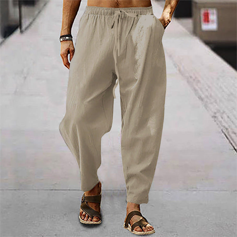 Titus - pantalones de playa para hombre con bolsillos de lino y algodón