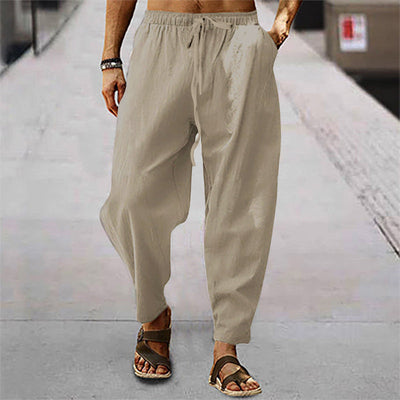 Titus - pantalones de playa para hombre con bolsillos de lino y algodón