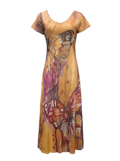 Sara - Vestido con Escote en V y Mariposas para Primavera y Verano