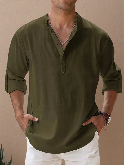 Victor - Camisa casual de hombre de algodón y lino