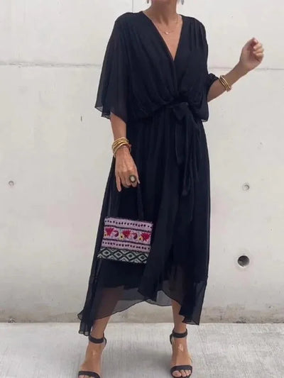 Loisa - Elegante Vestido de Gasa con Escote en V