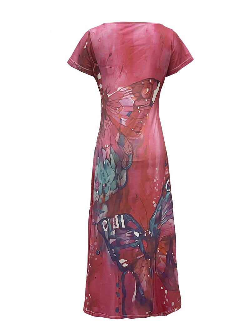 Sara - Vestido con Escote en V y Mariposas para Primavera y Verano