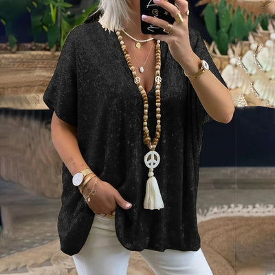 Paola - Camiseta de lentejuelas con cuello en V
