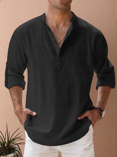 Victor - Camisa casual de hombre de algodón y lino