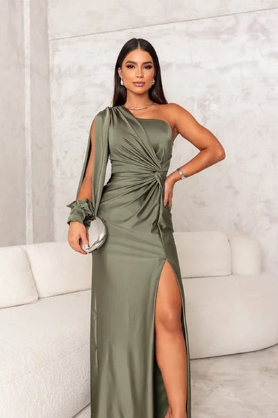 Fely - Vestido Satinado de Un Solo Hombro Radiante