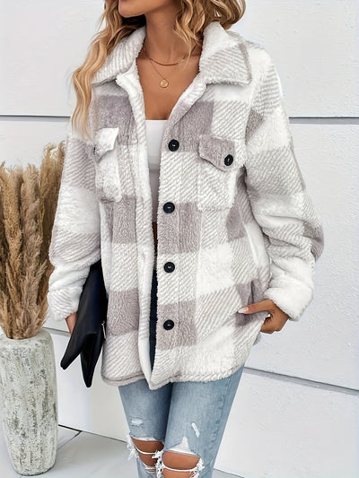 Julie - Chaqueta de forro polar caliente con patrón de cuadros para mujeres
