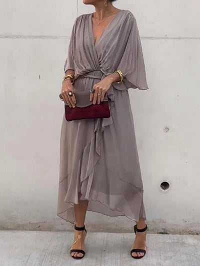 Loisa - Elegante Vestido de Gasa con Escote en V