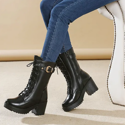 Claudia - Clásicas botas de invierno de cuero negro