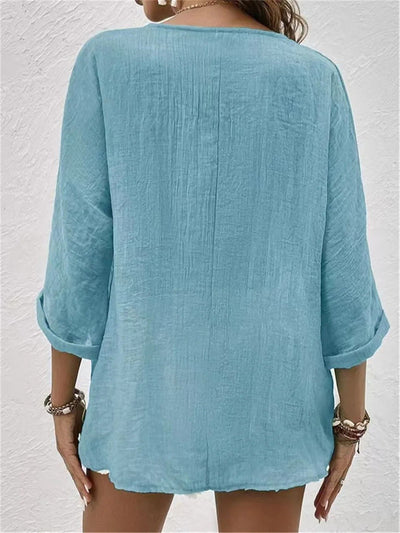 Katie - Blusa con Botones, Escote en V y Corte Moderno
