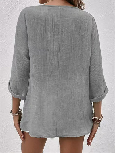Katie - Blusa con Botones, Escote en V y Corte Moderno