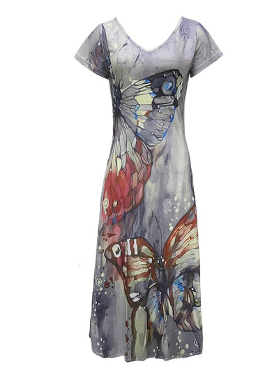 Sara - Vestido con Escote en V y Mariposas para Primavera y Verano