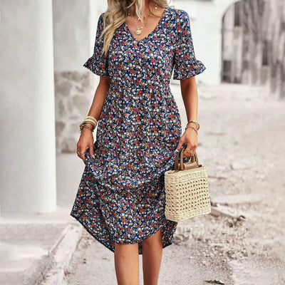 Emely – Vestido Midi de Flores Primaverales