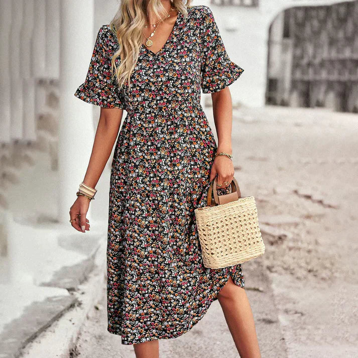 Emely – Vestido Midi de Flores Primaverales