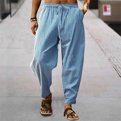 Titus - pantalones de playa para hombre con bolsillos de lino y algodón
