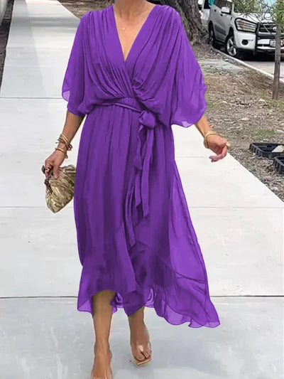 Loisa - Elegante Vestido de Gasa con Escote en V