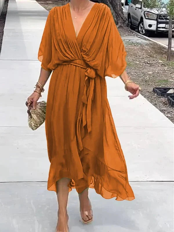 Loisa - Elegante Vestido de Gasa con Escote en V