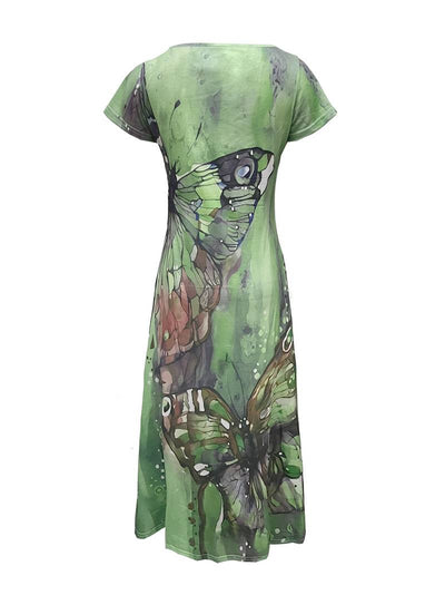 Sara - Vestido con Escote en V y Mariposas para Primavera y Verano