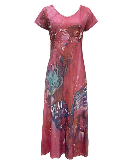 Sara - Vestido con Escote en V y Mariposas para Primavera y Verano