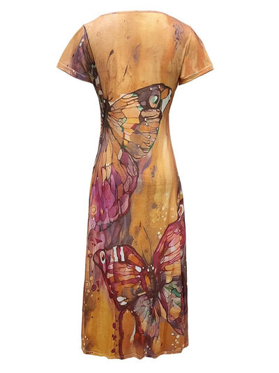 Sara - Vestido con Escote en V y Mariposas para Primavera y Verano