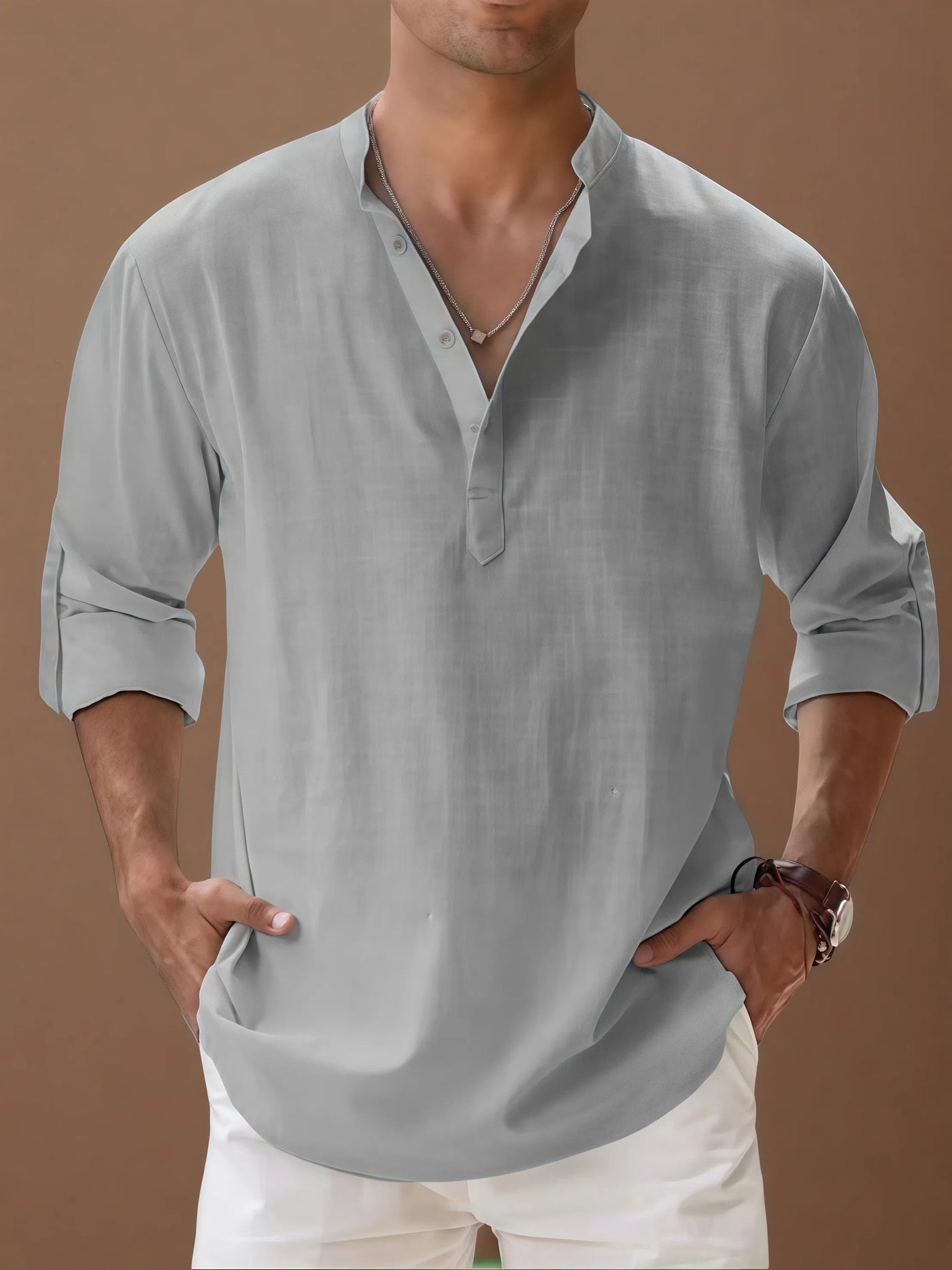 Victor - Camisa casual de hombre de algodón y lino