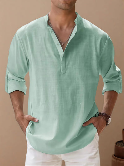 Victor - Camisa casual de hombre de algodón y lino