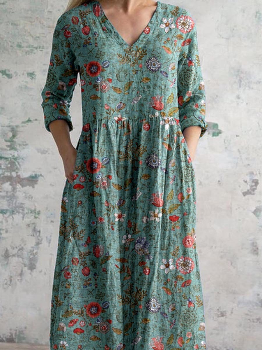 Nikki - Vestido Floral de Cuello en V Atemporal