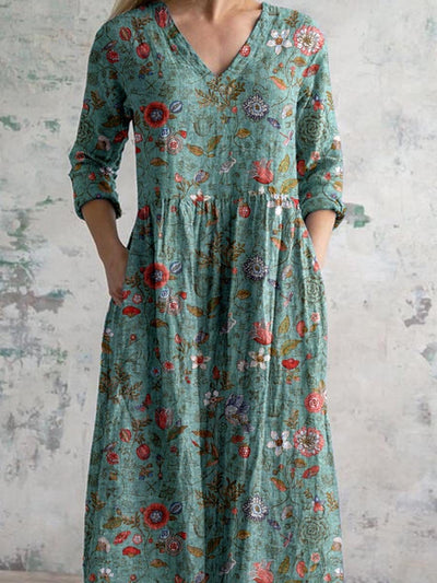 Nikki - Vestido Floral de Cuello en V Atemporal