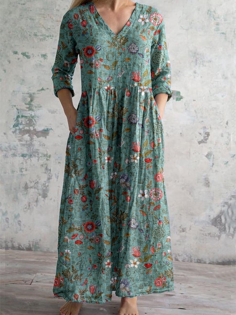 Nikki - Vestido Floral de Cuello en V Atemporal