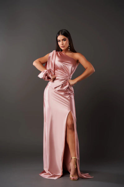 Fely - Vestido Satinado de Un Solo Hombro Radiante