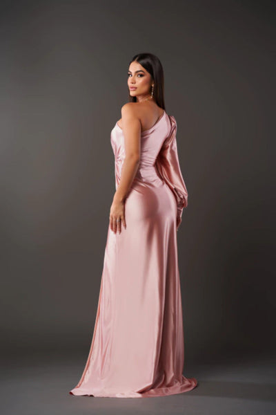 Fely - Vestido Satinado de Un Solo Hombro Radiante