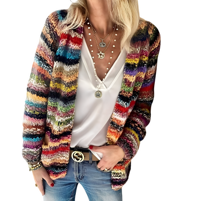 Deonne - Chaqueta de punto casual multicolor para mujer