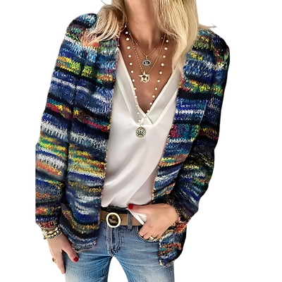 Deonne - Chaqueta de punto casual multicolor para mujer