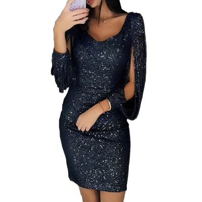 Marianna - Elegante, vestido de noche brillante con mangas largas para mujeres