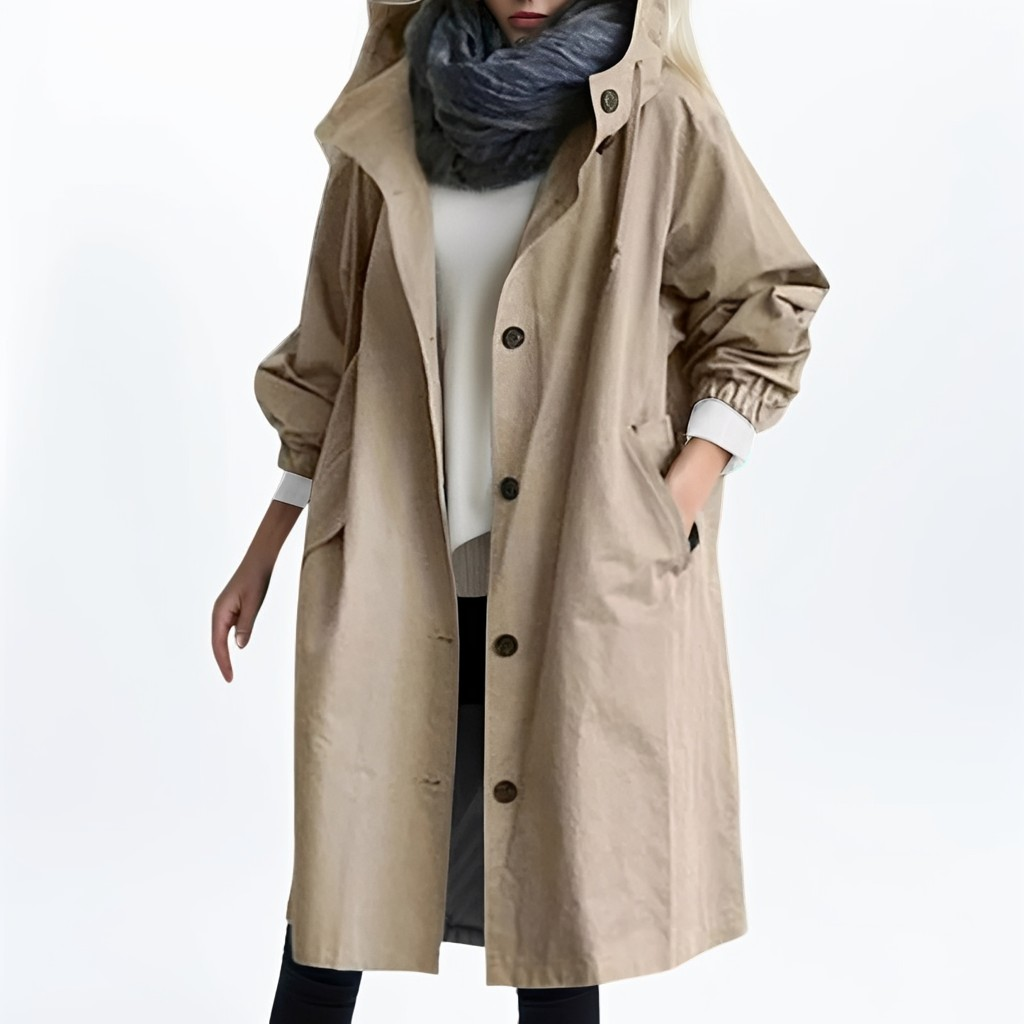 Shawna - Larga, impermeable chaqueta con capucha para mujeres