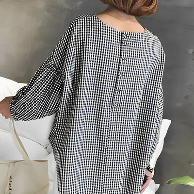 Tahlia - Camisa de cuadros casual con diseño asimétrico para mujeres