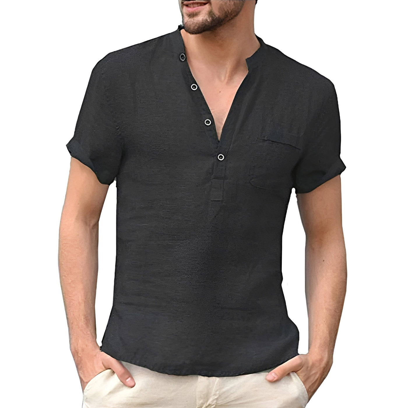 Alton - Camisa casual de manga corta de lino para hombres