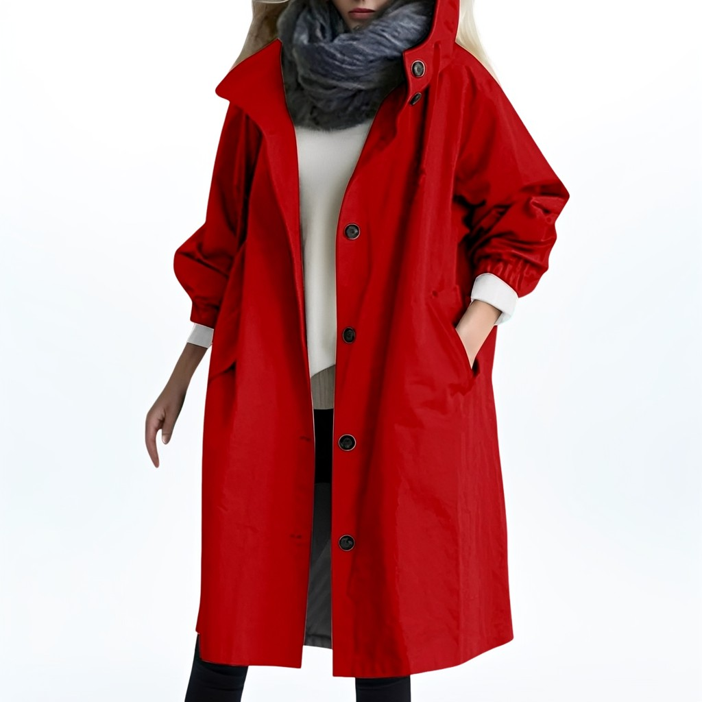 Shawna - Larga, impermeable chaqueta con capucha para mujeres
