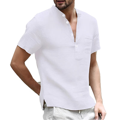 Alton - Camisa casual de manga corta de lino para hombres