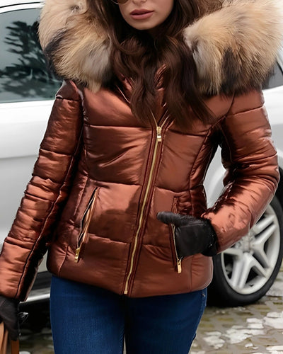 Jessica - Brillante Chaqueta de Plumas con Capucha para Mujeres