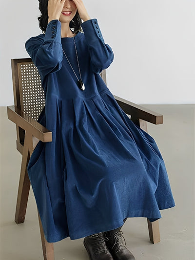 Shyanne - Vestido de pana suelto y casual con bolsillos para mujer