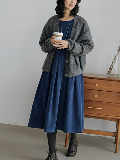 Shyanne - Vestido de pana suelto y casual con bolsillos para mujer