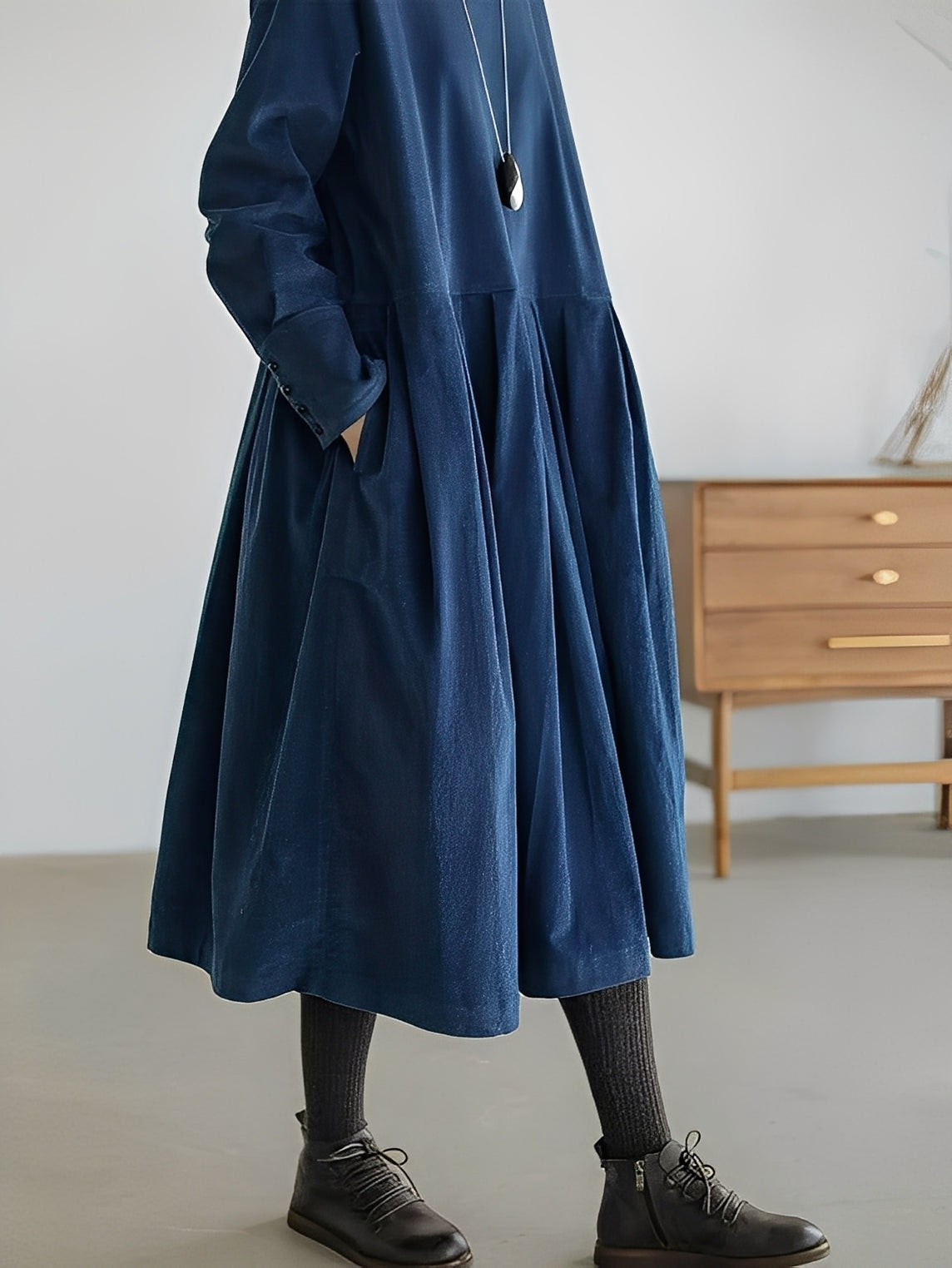 Shyanne - Vestido de pana suelto y casual con bolsillos para mujer
