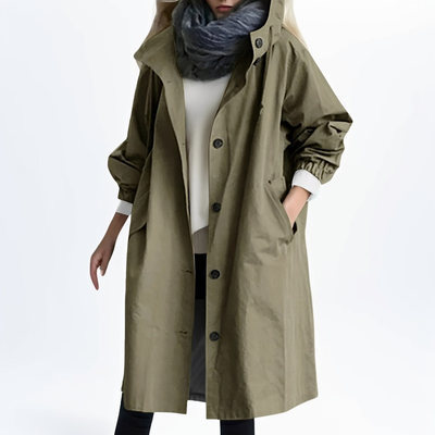 Shawna - Larga, impermeable chaqueta con capucha para mujeres