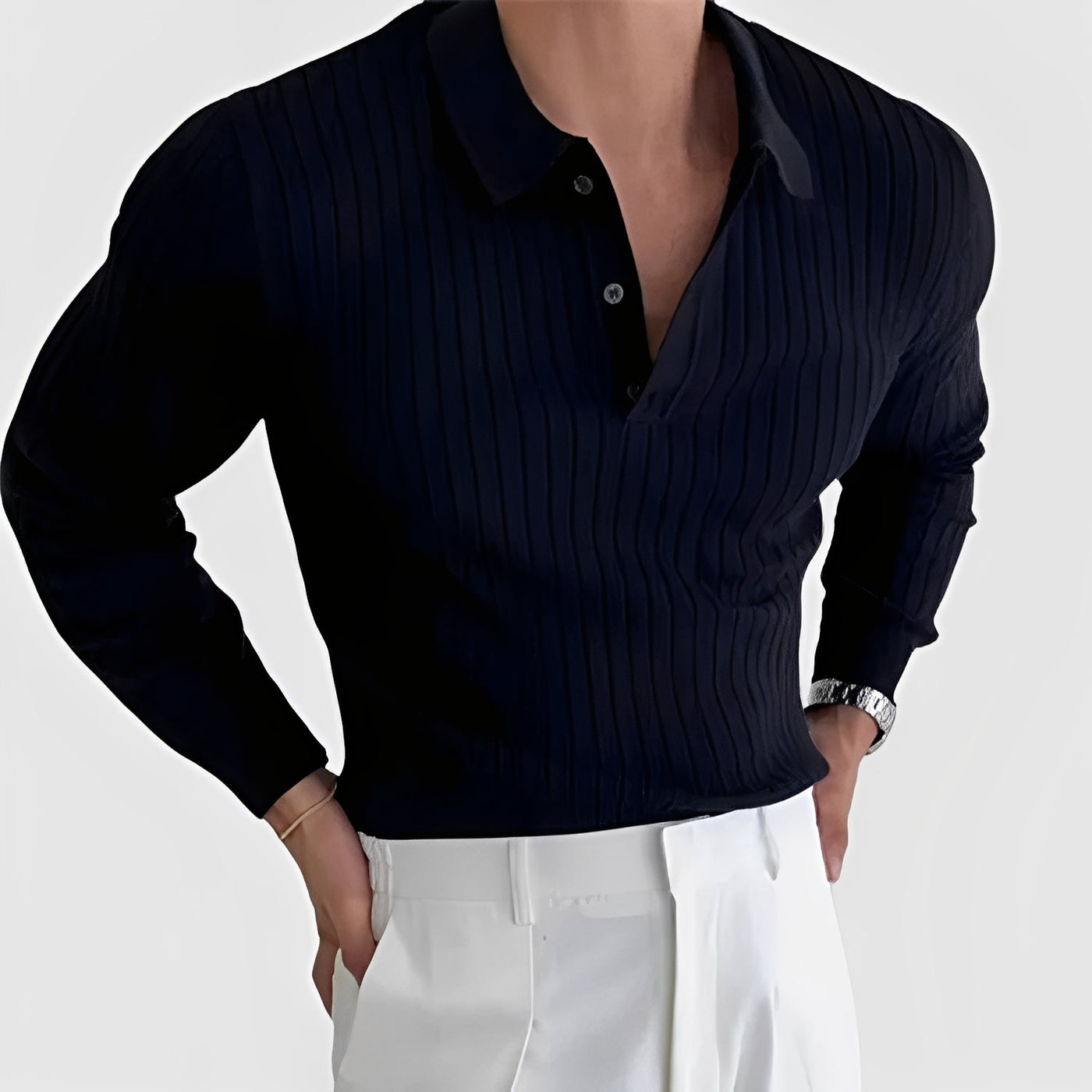 Raphael - Camisa de manga larga con cuello de solapa para hombres