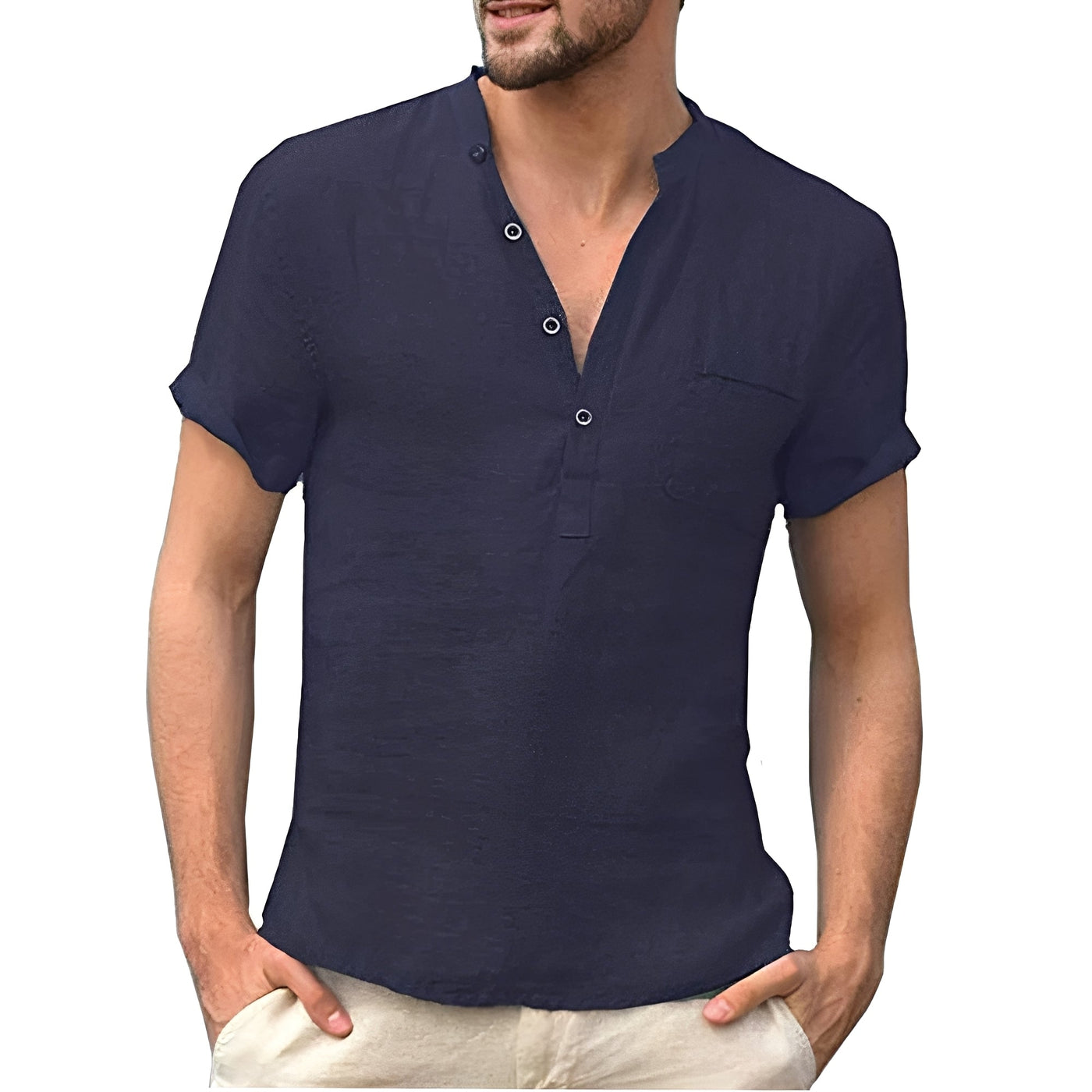 Alton - Camisa casual de manga corta de lino para hombres