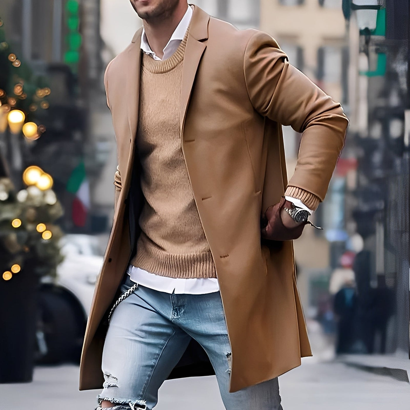 Landen - Elegante gabardina con cuello de solapa para hombres