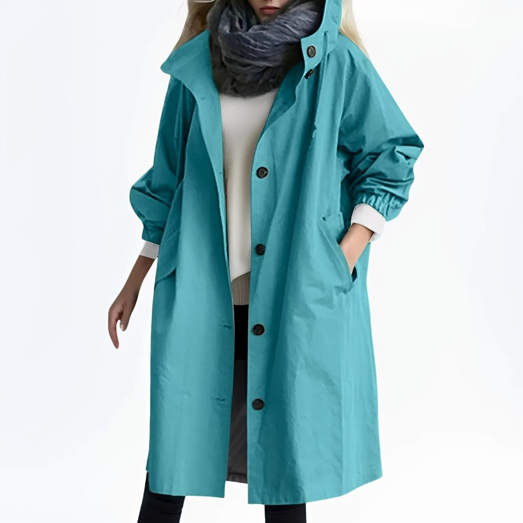 Shawna - Larga, impermeable chaqueta con capucha para mujeres